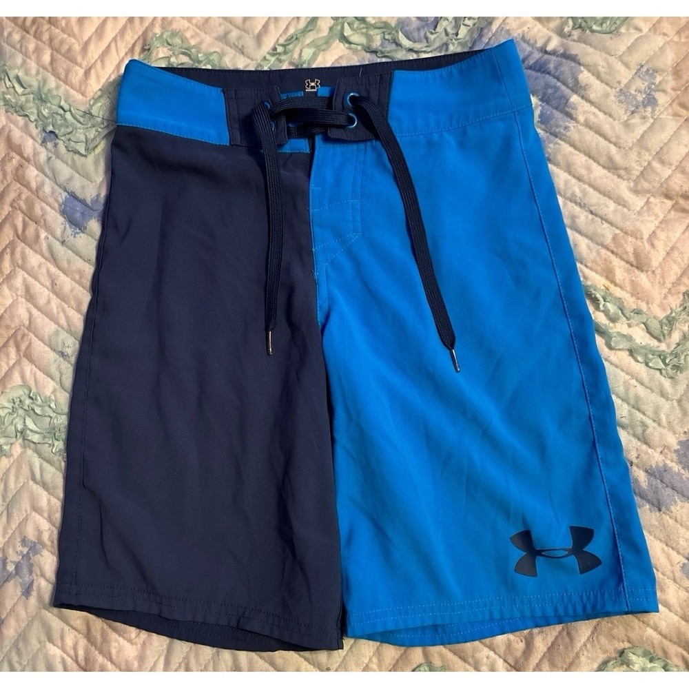 Under Armour HeatGear Boys Royal Blue/Navy Unlined Board Shorts Swim Shorts, 24‎